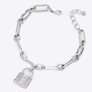 💥Silver rhinestone lock silver link bracelet
